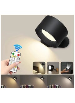 LED Wall Sconce, Wall Mounted Lamp with USB Port, Remote &Touch Control,3 Color Temperature and 3 Brightness Level, 360°Rotate Magnetic Ball, Cordless Wall Light for Reading Bedside, Black