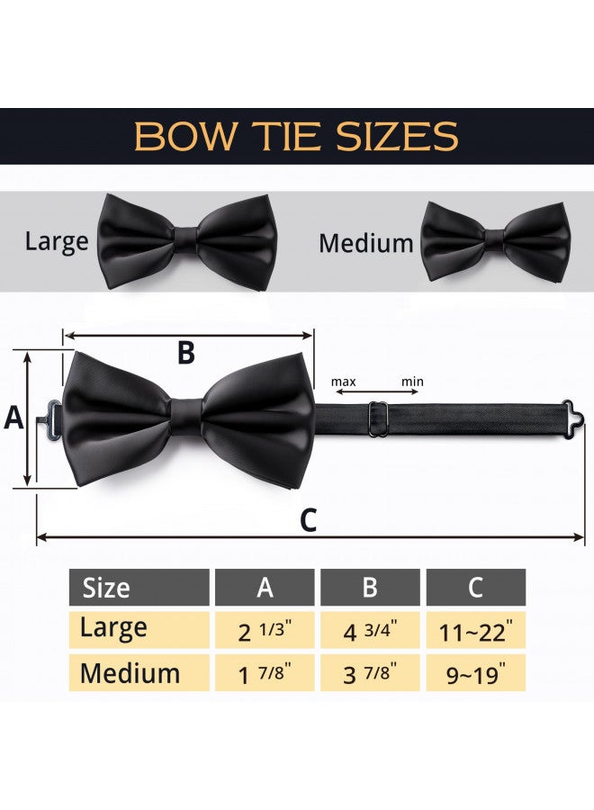 Adam Young Men's Black Bow Tie Pre-Tied Style Formal Satin Classic Bowtie for Tuxedo Faux Silk (Large, Black) - Image 3