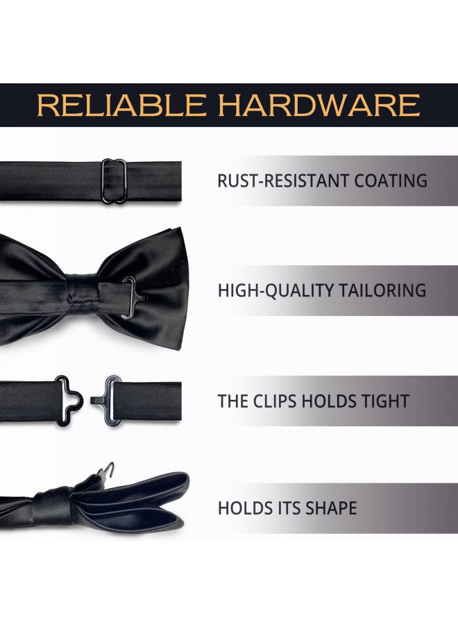 Adam Young Men's Black Bow Tie Pre-Tied Style Formal Satin Classic Bowtie for Tuxedo Faux Silk (Large, Black) - Image 4