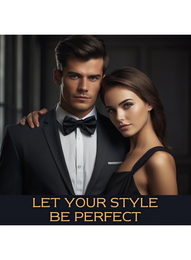 Adam Young Men's Black Bow Tie Pre-Tied Style Formal Satin Classic Bowtie for Tuxedo Faux Silk (Large, Black) - Image 1