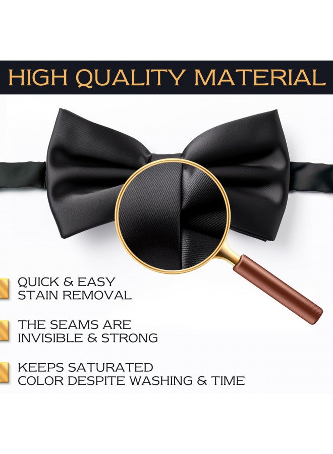 Adam Young Men's Black Bow Tie Pre-Tied Style Formal Satin Classic Bowtie for Tuxedo Faux Silk (Large, Black) - Image 2