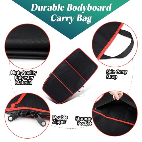 Dawitrly Surfboard Bag, Surfboard Cover Bodyboard Carry Bags, 48 * 26 inch Paddleboard Bag with Handle Carrying Strap, Double Zipper and Storage Pocket for Outdoor Travel (Red Strip) - Image 3