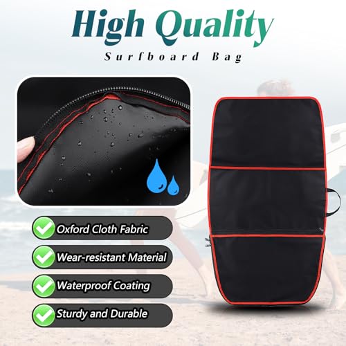 Dawitrly Surfboard Bag, Surfboard Cover Bodyboard Carry Bags, 48 * 26 inch Paddleboard Bag with Handle Carrying Strap, Double Zipper and Storage Pocket for Outdoor Travel (Red Strip) - Image 4