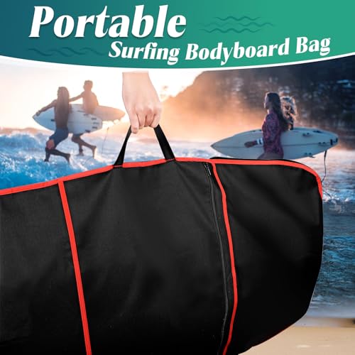 Dawitrly Surfboard Bag, Surfboard Cover Bodyboard Carry Bags, 48 * 26 inch Paddleboard Bag with Handle Carrying Strap, Double Zipper and Storage Pocket for Outdoor Travel (Red Strip) - Image 2