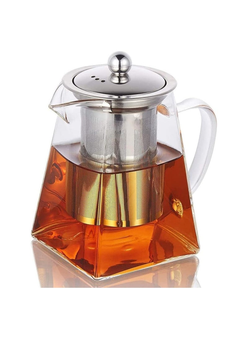 إبريق شاي زجاجي، مصفاة من الفولاذ المقاوم للصدأ، إبريق شاي مقاوم للحرارة، مع مصفاة قابلة للإزالة ومقبض (مربع 750 مل) - Image 1