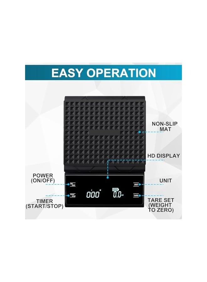 PROMASS Coffee Scale with Timer 3kg/0.1g High Precision Pour Over Drip Espresso Scale with Back-Lit LCD Display (Batteries Included) - Image 2