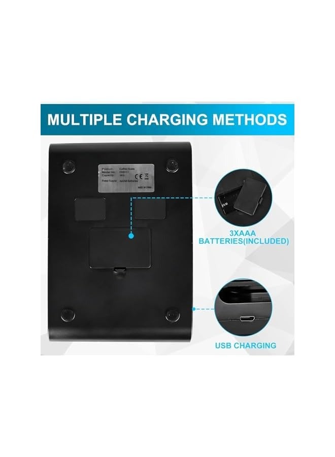 PROMASS Coffee Scale with Timer 3kg/0.1g High Precision Pour Over Drip Espresso Scale with Back-Lit LCD Display (Batteries Included) - Image 3