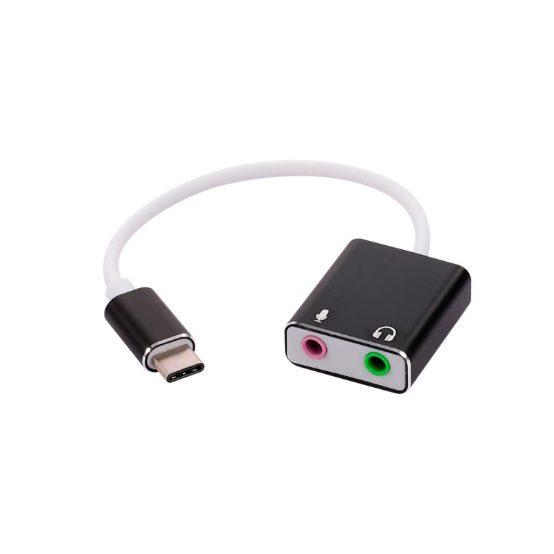 بطاقة صوت خارجية من نوع USB C: منفذين مزدوجين من النوع 3.5 مم، قم بالتوصيل والاستخدام - غلاف متين من سبائك الألومنيوم، صوت ستيريو عالي الجودة لأجهزة ويندوز، ماك أو إس، لينكس (الأجهزة المحمولة والألواح) - Image 1