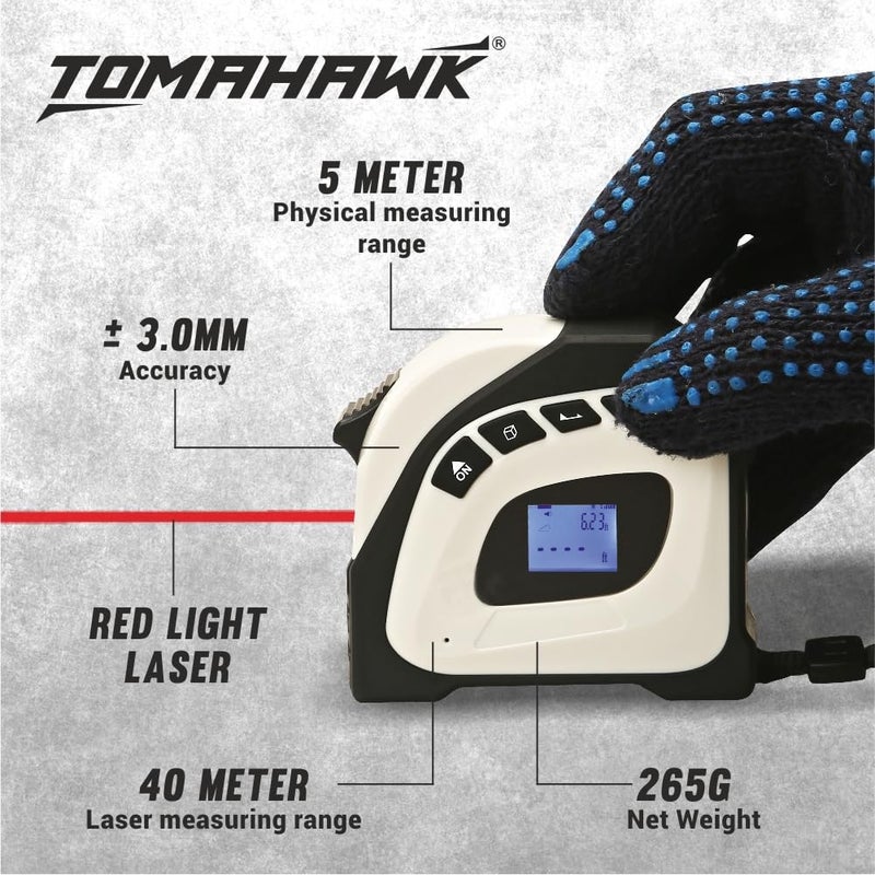 TOMAHAWK 2 in 1 Digital Laser Tape Measure 5M Laser Distance Meter Display On Backlit LCD Screen with 16ft5m AutoLock Measuring Tape - Image 4