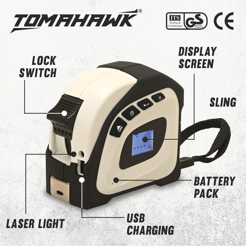TOMAHAWK 2 in 1 Digital Laser Tape Measure 5M Laser Distance Meter Display On Backlit LCD Screen with 16ft5m AutoLock Measuring Tape - Image 3