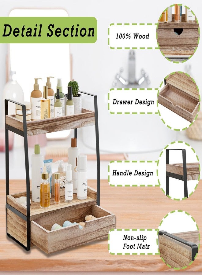 Boulphia 2-Tier Countertop Bathroom Organizer with Drawers, Wood & Metal, Retro Style, Bathroom Vanity Organizer - Image 3
