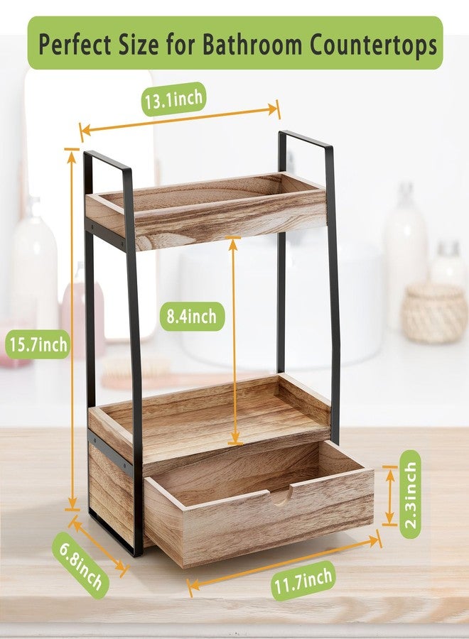 Boulphia 2-Tier Countertop Bathroom Organizer with Drawers, Wood & Metal, Retro Style, Bathroom Vanity Organizer - Image 2