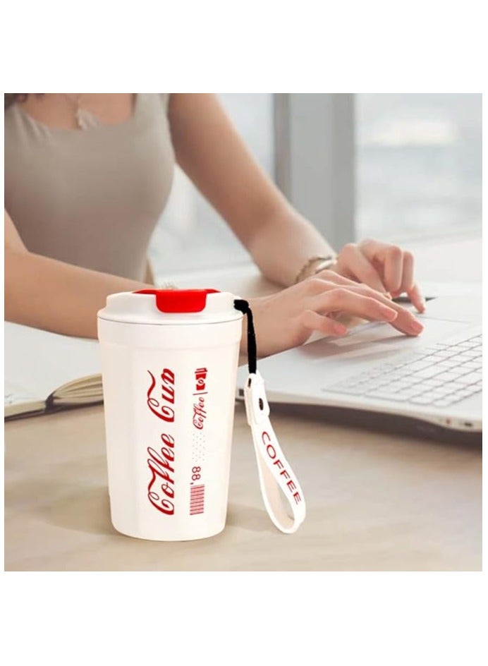 Cdemiy Thermos Coffee, Insulated Mug, Stainless Steel Travel Mug with Lid, Insulated Cup for Cafe Reusable, Leakproof Insulated Bottle for Cold Hot Drinks (White) - Image 4