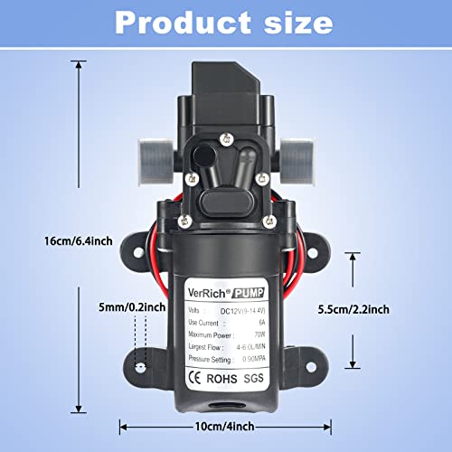 VerRich 12V Water Pumps, 1/2" Diaphragm Pump 20MM Connector Self Priming High Pressure Pump for Motorhome,Caravan,Boat Garden - Image 2