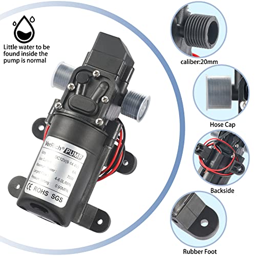 VerRich 12V Water Pumps, 1/2" Diaphragm Pump 20MM Connector Self Priming High Pressure Pump for Motorhome,Caravan,Boat Garden - Image 3