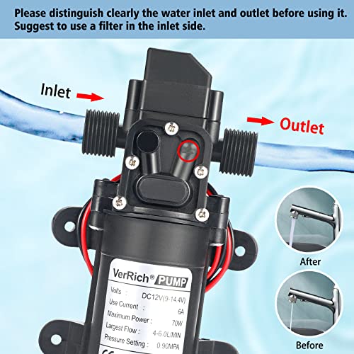 VerRich 12V Water Pumps, 1/2" Diaphragm Pump 20MM Connector Self Priming High Pressure Pump for Motorhome,Caravan,Boat Garden - Image 4