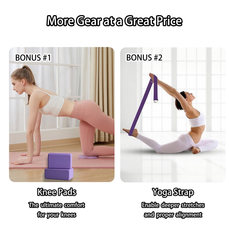 SAMTKA 2 Yoga Blocks Supportive Accessories including 2 Knee Pads, 2 With Strap To Put Less Weight On Wrists, 1 Muscle Massage Roller, 2 Pair of Non-Slip Pilates Socks, 1 GYM Bag, Durable Versatile Yoga Brick Exercise Set of 10 - Image 5