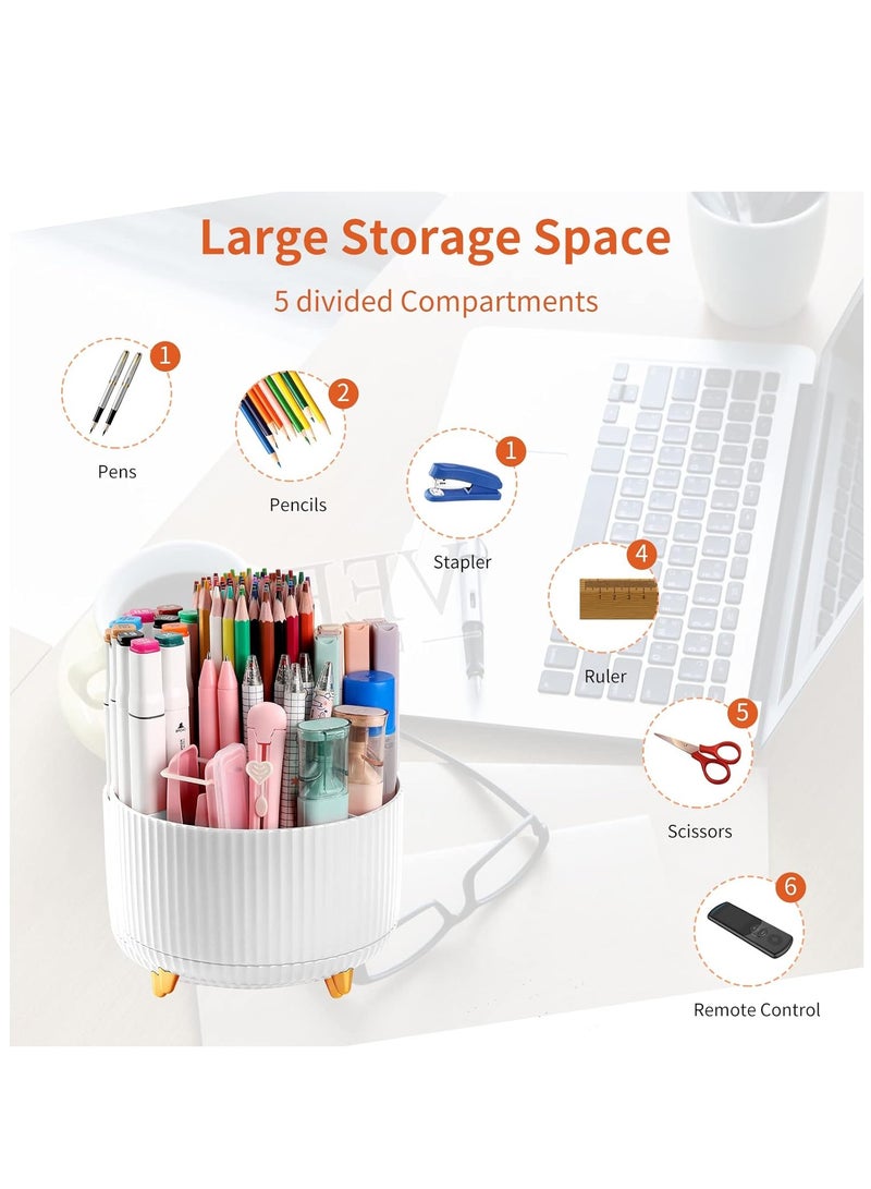 Generic Pencil Holder For Desk,5 Slots 360°Degree Rotating Desk Organizers,Desktop Storage Stationery Supplies Organizer, Cute Pencil Cup Pot For Office, School, Dresser and Home, White  - Image 4