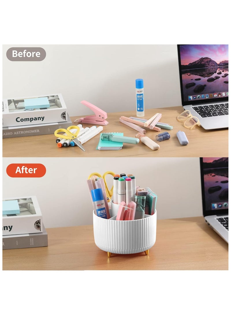Generic Pencil Holder For Desk,5 Slots 360°Degree Rotating Desk Organizers,Desktop Storage Stationery Supplies Organizer, Cute Pencil Cup Pot For Office, School, Dresser and Home, White  - Image 5