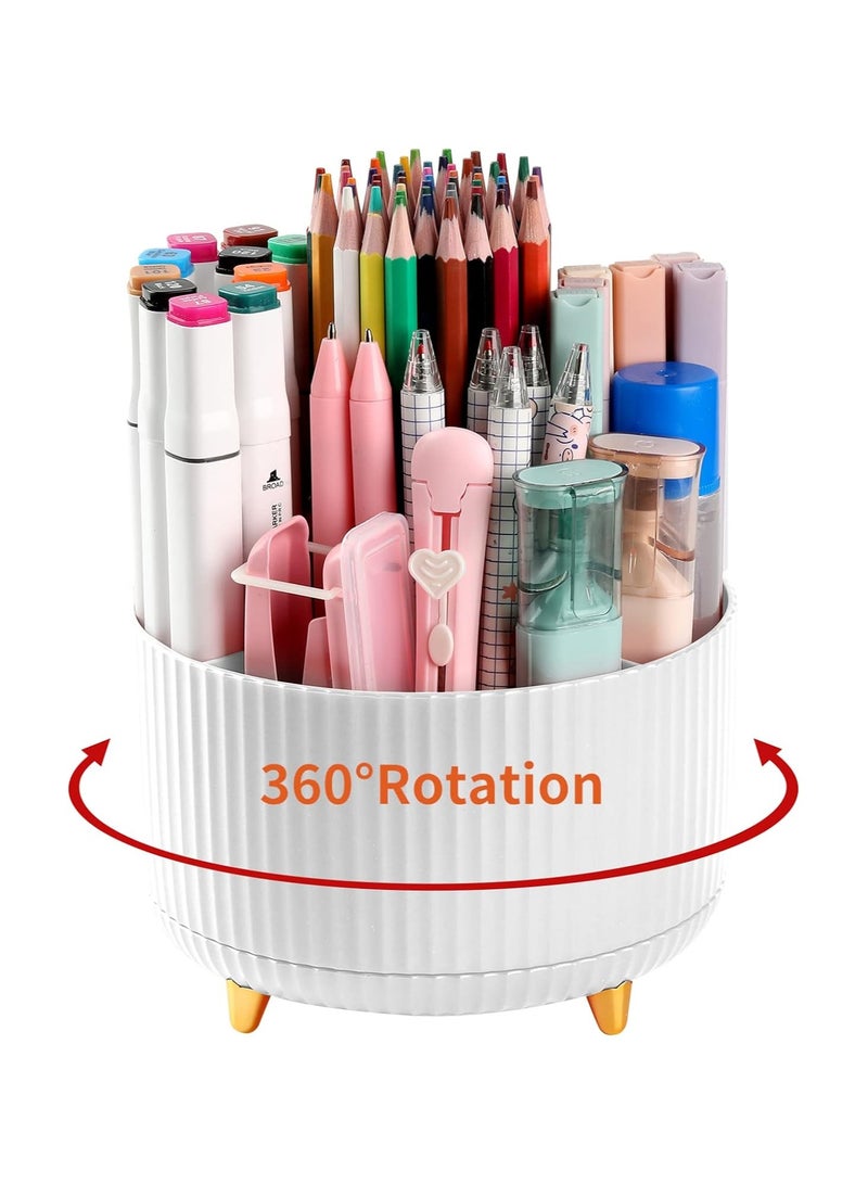 Generic Pencil Holder For Desk,5 Slots 360°Degree Rotating Desk Organizers,Desktop Storage Stationery Supplies Organizer, Cute Pencil Cup Pot For Office, School, Dresser and Home, White  - Image 1