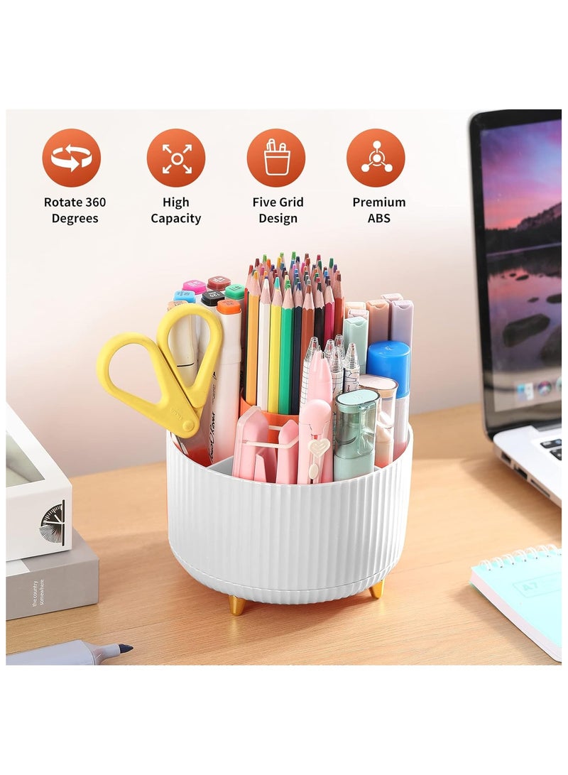 Generic Pencil Holder For Desk,5 Slots 360°Degree Rotating Desk Organizers,Desktop Storage Stationery Supplies Organizer, Cute Pencil Cup Pot For Office, School, Dresser and Home, White  - Image 3