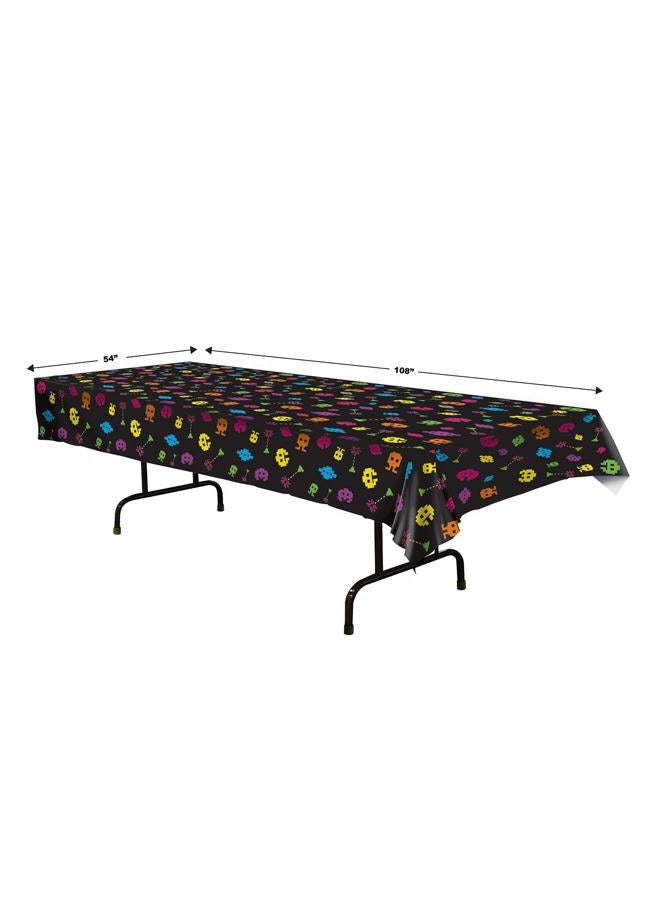 Beistle Plastic Rectangle 80's Table Cover for 1980's Theme Video Game Party Supplies, 54"x108", Black, Yellow, Blue, Orange, Purple - Image 2