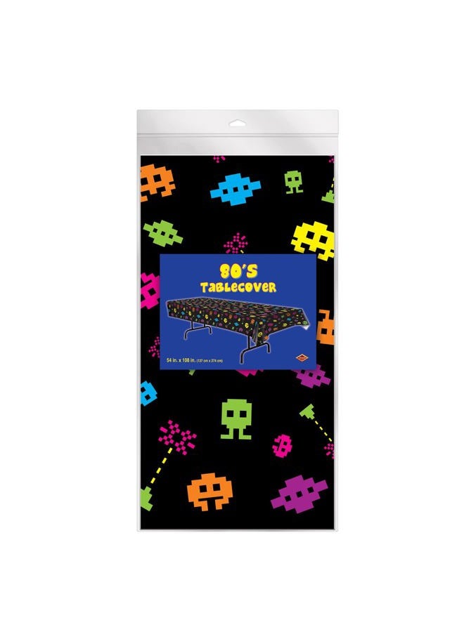 Beistle Plastic Rectangle 80's Table Cover for 1980's Theme Video Game Party Supplies, 54"x108", Black, Yellow, Blue, Orange, Purple - Image 5