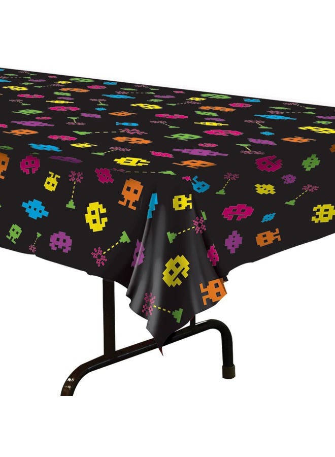 Beistle Plastic Rectangle 80's Table Cover for 1980's Theme Video Game Party Supplies, 54"x108", Black, Yellow, Blue, Orange, Purple - Image 3