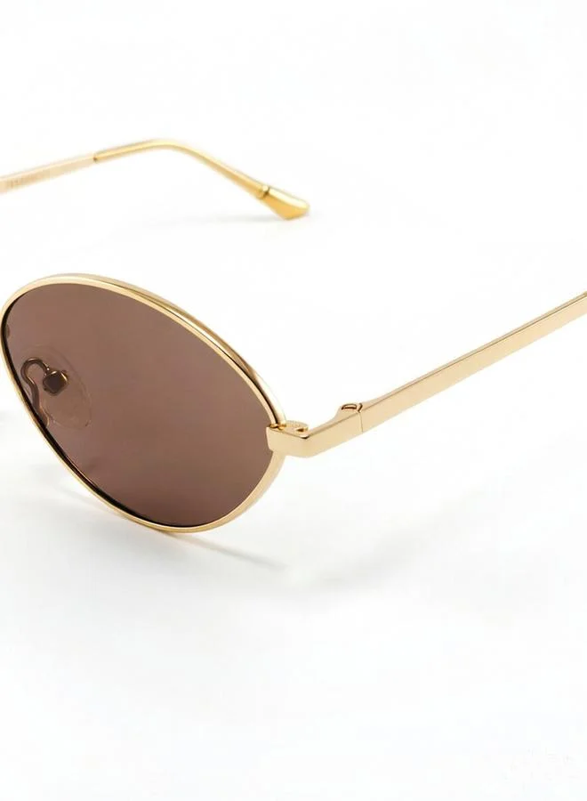 تايك تو Gold Oval Frame Sunglasses With Uv Protection