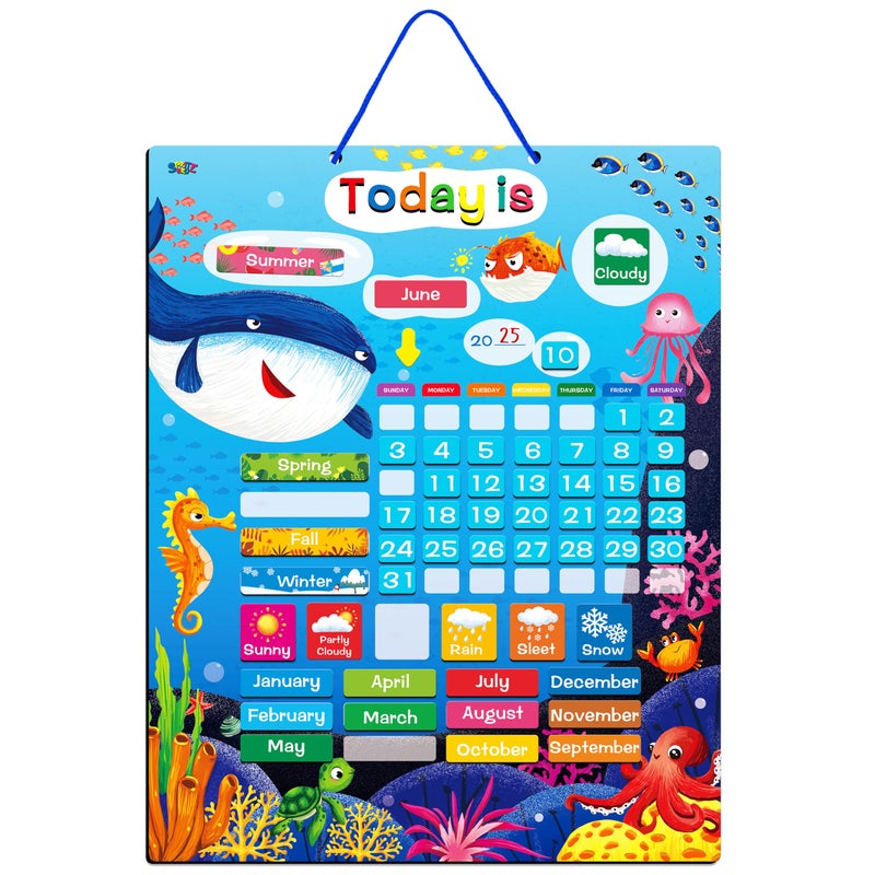 SpriteGru Magnetic Learning Calendar Portable Educational Learning Tool for Preschool or Toddler Age (The Ocean Version) - Image 1