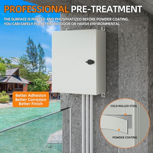 KWONONG Metal Enclosure, IP65 Waterproof Electrical Box for Indoor and Outdoor Projects, Includes Mounting Plate and Wall Bracket 450×350×200mm (18"×14"×8") - Image 3