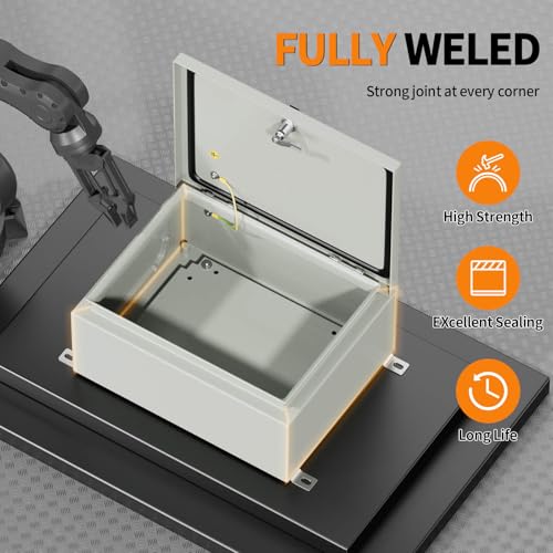 KWONONG Metal Enclosure, IP65 Waterproof Electrical Box for Indoor and Outdoor Projects, Includes Mounting Plate and Wall Bracket 450×350×200mm (18"×14"×8") - Image 2