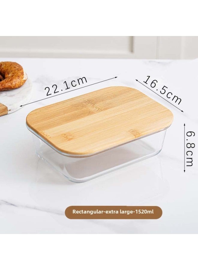 Bamboo And Wood Lid Preservation Box Set Gift Glass Lunch Box Special Preservation Bowl For Microwave Oven Food Grade Meal Lunch Box-Specifications:Bamboo Wood Length 1520ml  - Image 1