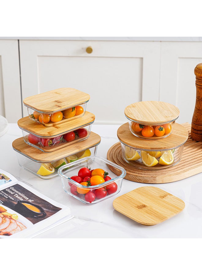 Bamboo And Wood Lid Preservation Box Set Gift Glass Lunch Box Special Preservation Bowl For Microwave Oven Food Grade Meal Lunch Box-Specifications:Bamboo Wood Length 1520ml  - Image 4