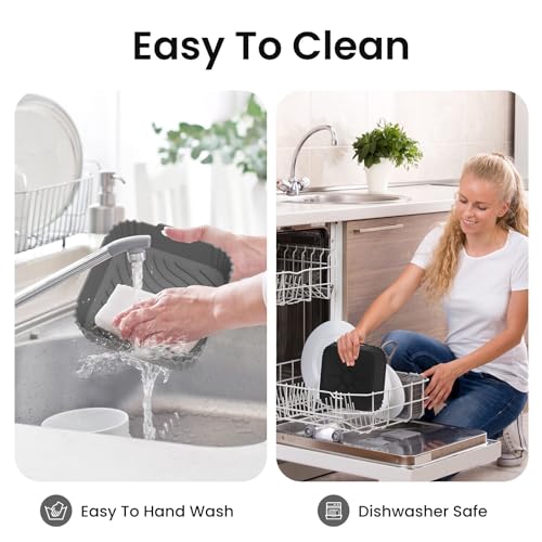 Redfly 2 Pack Silicone Air Fryer Liners, Square Reusable Non-Stick Basket Inserts for 4-5 QT Air Fryers, Dishwasher Safe Parchment Paper Replacement Accessories Gray & Black - Image 5