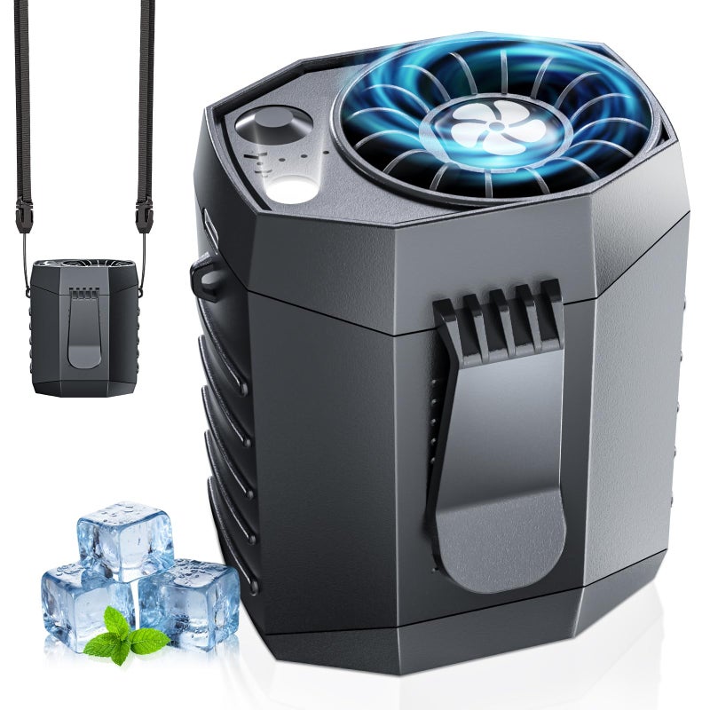 JKBOOM 2026 Smart Portable Rechargeable Fan with LED Light 25H Runtime 4Speed 9200RPM Turbo Cooling Personal Waist Fan Wearable Neck Belt Clip for Camping Outdoor Hiking Black