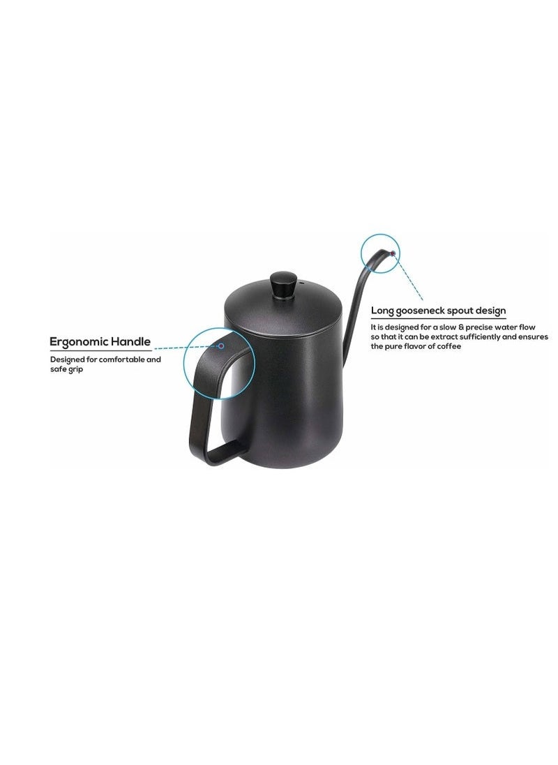 HOMESTAR Stainless Steel Hand Drip Gooseneck Tea Pot Coffee Kettle With Handle Black  - Image 4