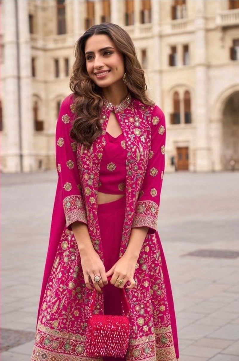 ANAITA Magenta Georgette Free Size Stitched Suit with Embroidery & Beats Work - Image 2