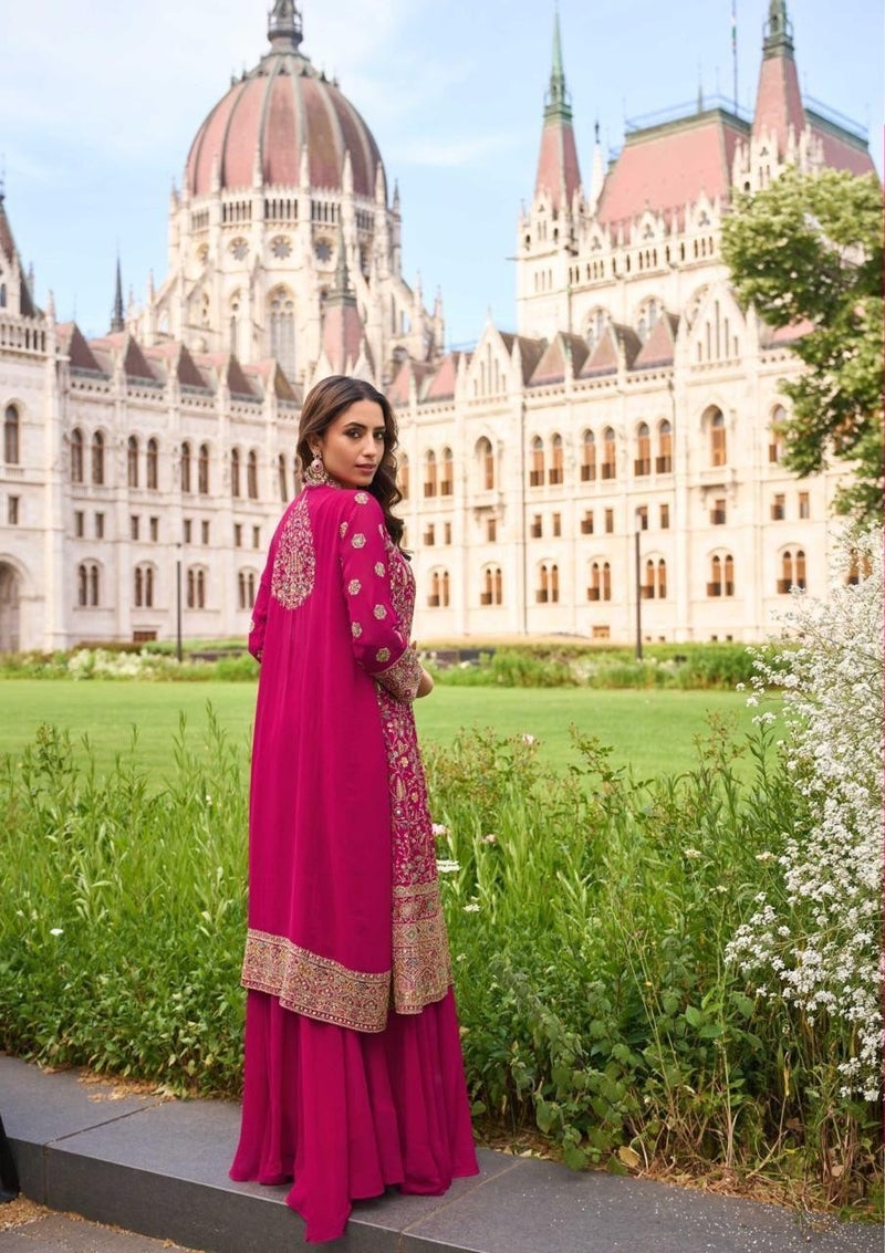 ANAITA Magenta Georgette Free Size Stitched Suit with Embroidery & Beats Work - Image 3