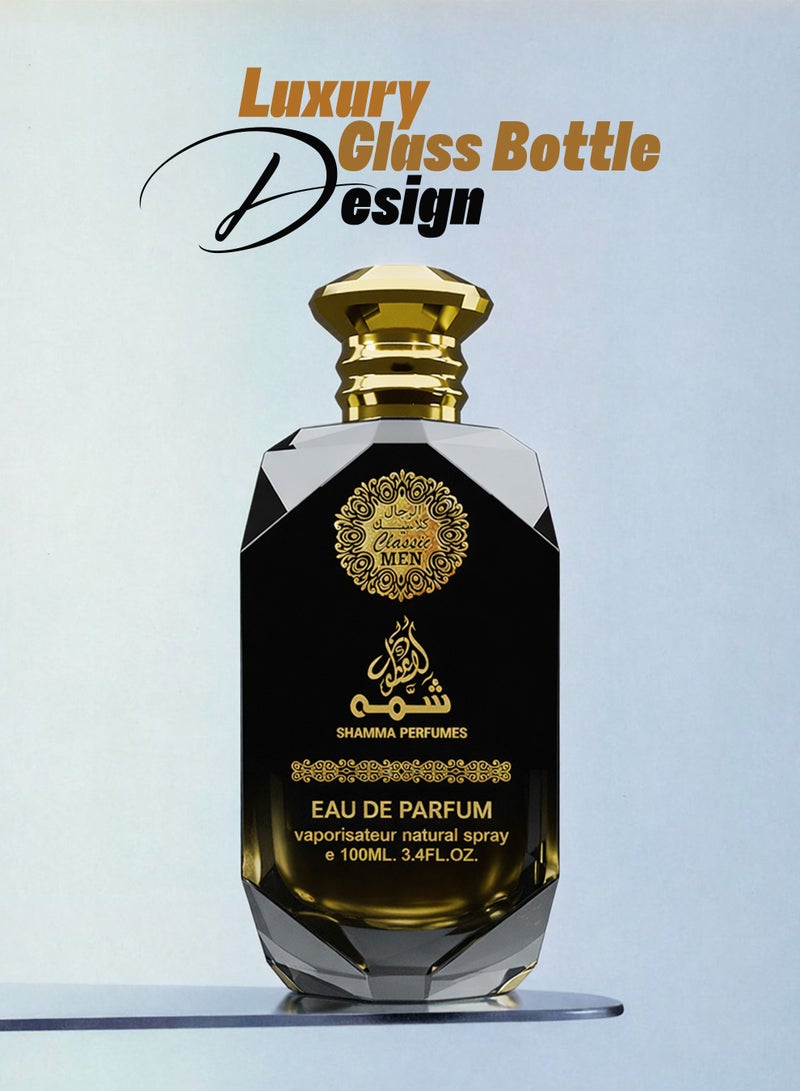 Shamma Perfumes Classic Men Eau De Parfum 100ml Oud Musk Long Lasting Fragrance Premium Gift for Him Sweet Woody Notes Perfect Perfume for Men Elegant Bottle Perfect for Night Events and Daily Wear - Image 3