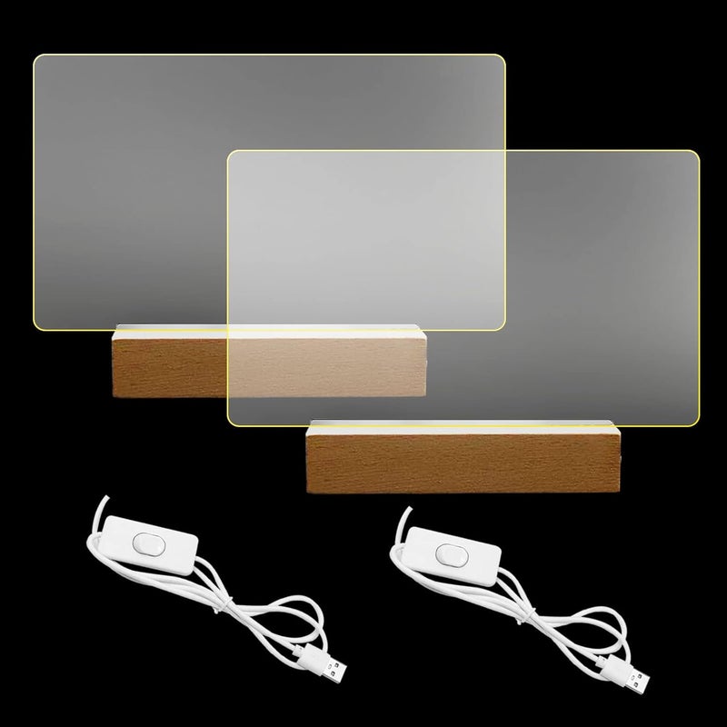 HSOKEW Wooden Light Base, Wooden LED Base with Acrylic Sheets Rectangle Display Pedestal Night LED Lamp Base Lighted Display Stand with USB Switch for Crystal Glass Acrylic Art Display (B,Warm Light) - Image 1