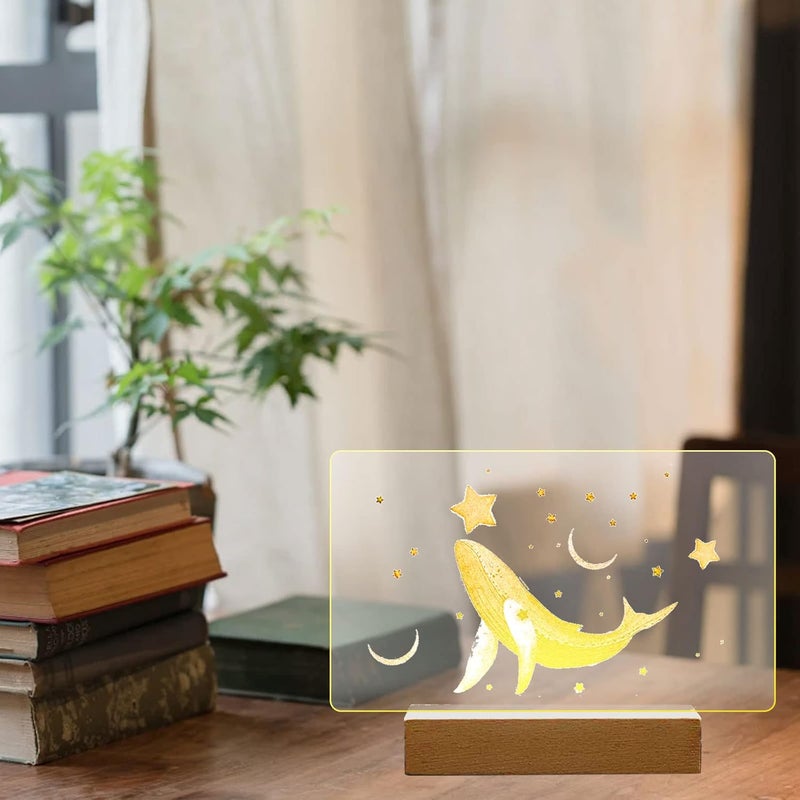 HSOKEW Wooden Light Base, Wooden LED Base with Acrylic Sheets Rectangle Display Pedestal Night LED Lamp Base Lighted Display Stand with USB Switch for Crystal Glass Acrylic Art Display (B,Warm Light) - Image 5