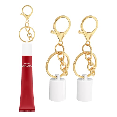 Sonnorel Lip Gloss Keychain Compatible for Summer Fridays Lip Balm, Lipgloss Cap and Holder Set 2 SET (White Cap,Gold Keychain) - Image 1