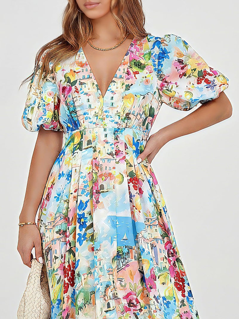 Maxigerui Women's Summer Floral Maxi Dress Spring Wedding Guest Dress 2026 Blue Mediterranean Print M - Image 2