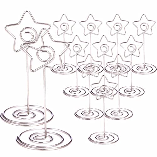 BuRuiJi BuRuiJi 12pcs Table Number Stands 335 inch Place Card Holders Photo Picture Holders for Centerpieces Wedding Party Birthday SilverStar Shaped 