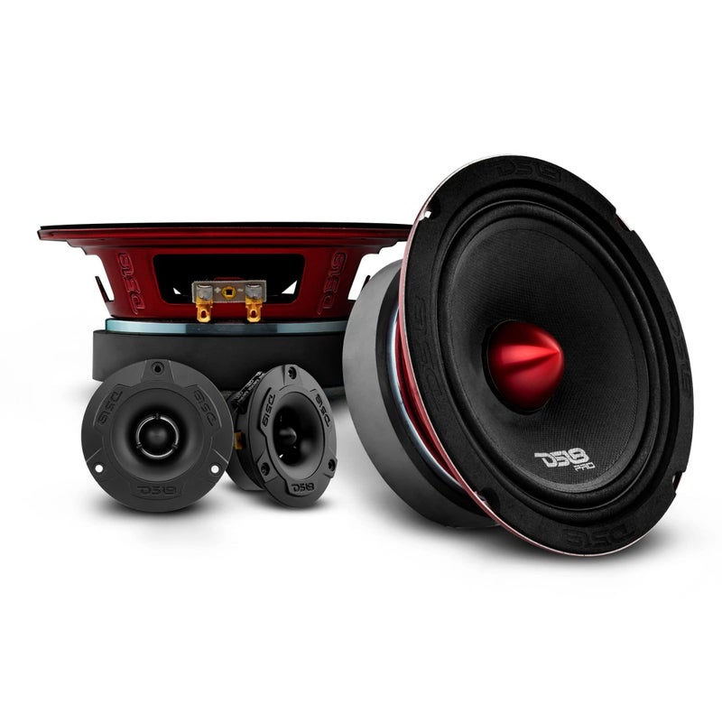 DS18 Mid and High Car Speaker Package - 2X 6.5" Midrange, 2X 1" Tweeters, Built-in Crossover - Image 1