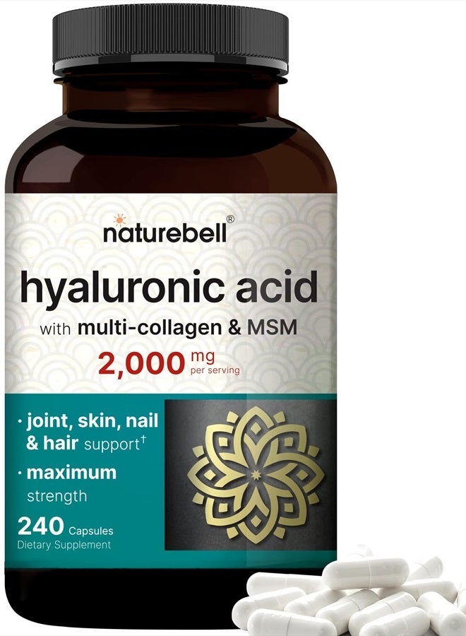 NatureBell Hyaluronic Acid Supplements 2000*mg | 240* Capsules, with MSM & Multi Collagen – 3 in 1 Support – Skin Hydration, Joint Lubrication, Hair, and Eye Health - Image 1