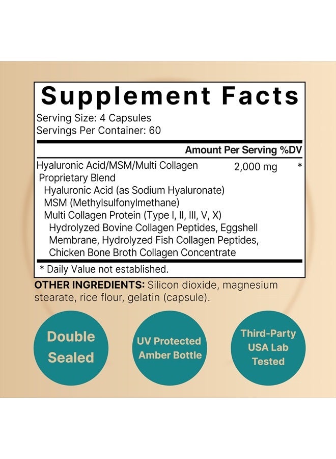 NatureBell Hyaluronic Acid Supplements 2000*mg | 240* Capsules, with MSM & Multi Collagen – 3 in 1 Support – Skin Hydration, Joint Lubrication, Hair, and Eye Health - Image 2