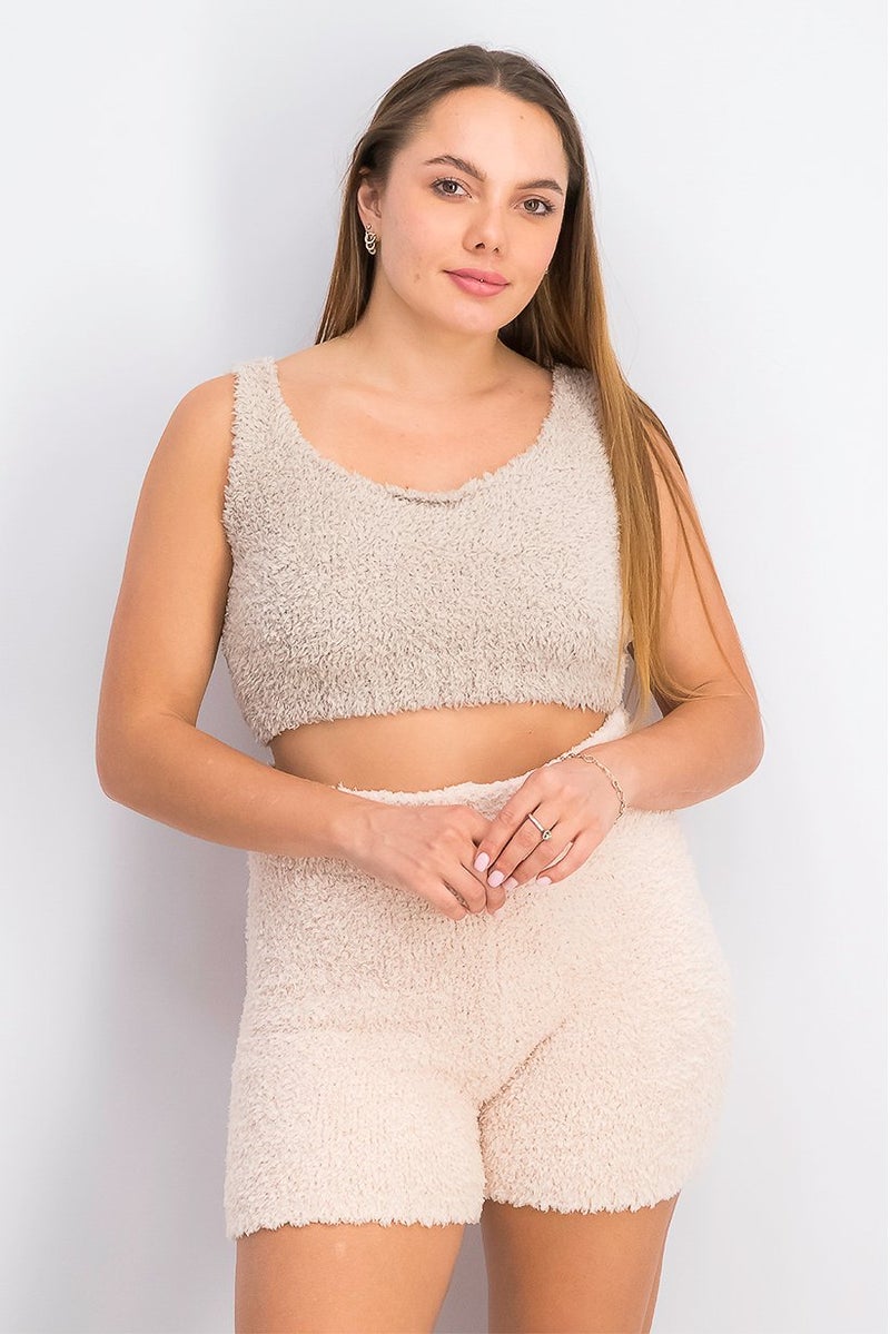 XOXO بلوزة نسائية بدون أكمام بتصميم دائري وملمس، بني فاتح - Image 1