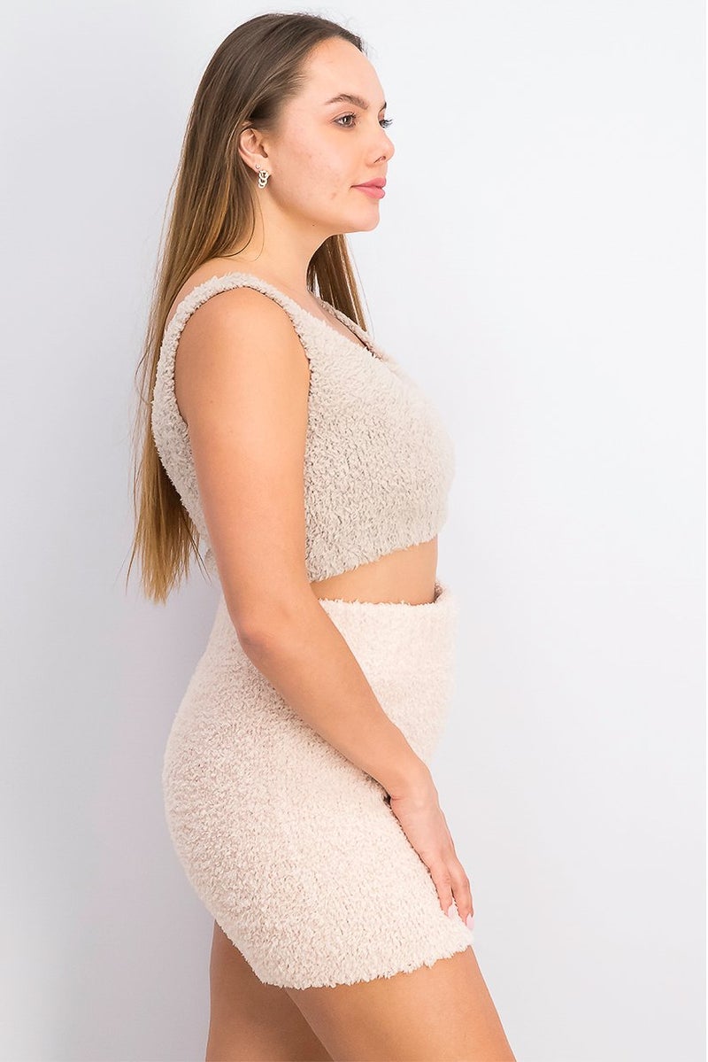 XOXO Women Round Neck Textured Sleeveless Crop Top, Light Brown - Image 2